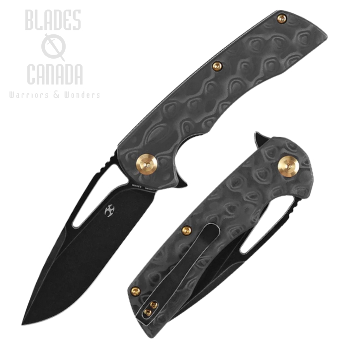 Kansept Kryo Flipper Folding Knife, CPM S35VN Black, Carbon Fiber Black Rose, K1001M1