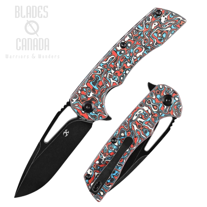 Kansept Kryo Flipper Folding Knife, CPM S35VN Black, Carbon Fiber Red Blue & White Nebula, K1001M3