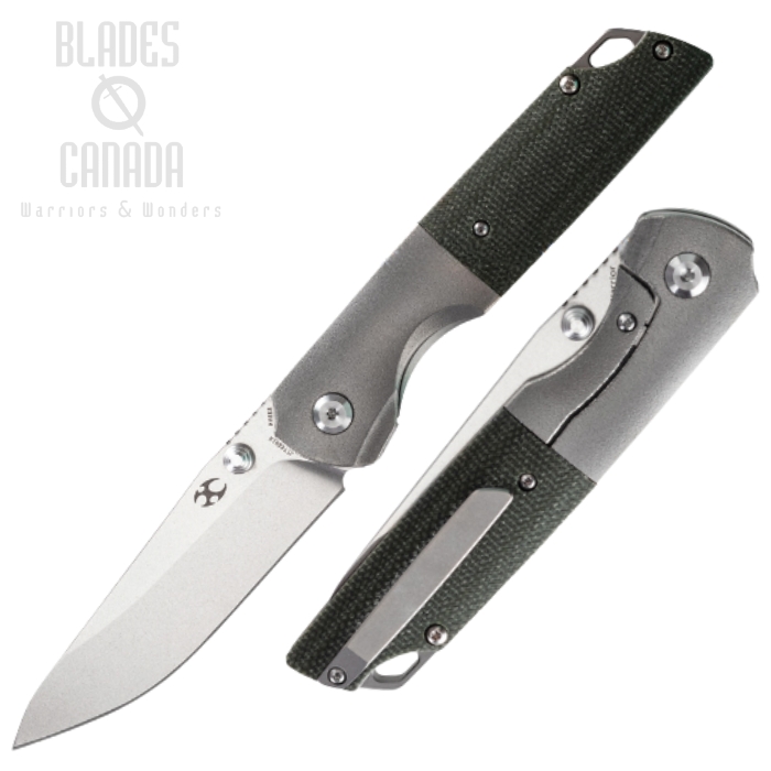 Kansept Warrior Left Handed Framelock Folding Knife, CPM S35VN, Titanium/Micarta Green, K1005T7L
