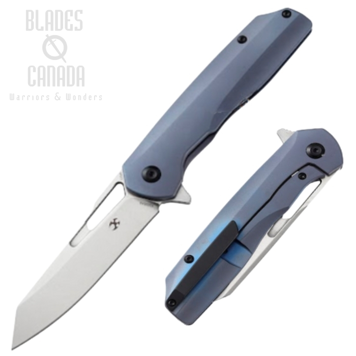 Kansept Shard Flipper Framelock Knife, CPM S35VN, Titanium Blue, K1006A8