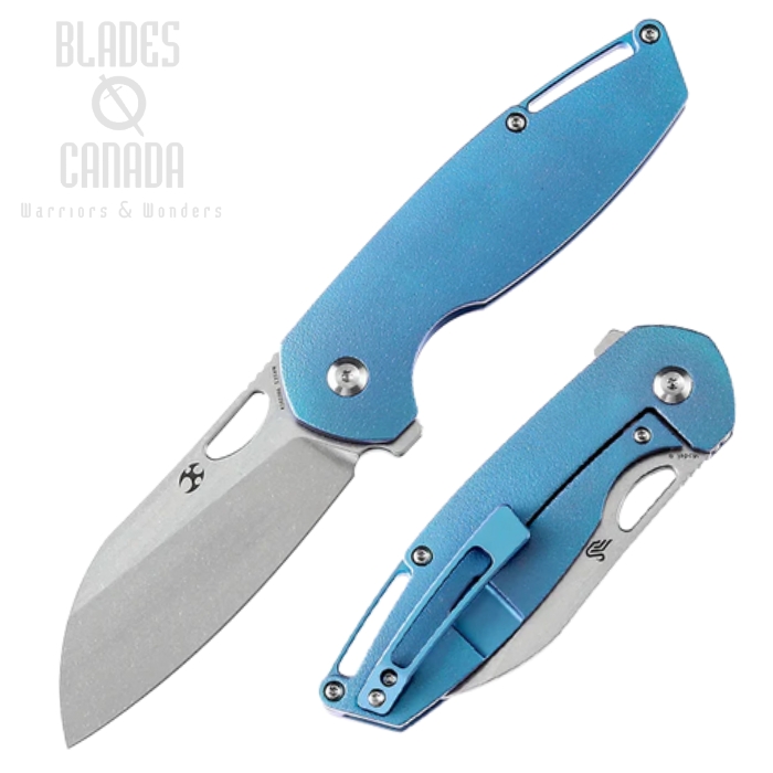 Kansept Model 6 Flipper Framelock Knife, CPM S35VN SW, Titanium Blue Orange Peel, K1022B6