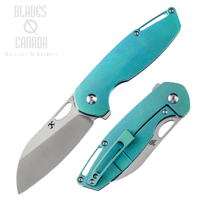 Kansept Model 6 Flipper Framelock Knife, CPM S35VN Satin, Titanium Green Ano Orange Peel, K1022B7