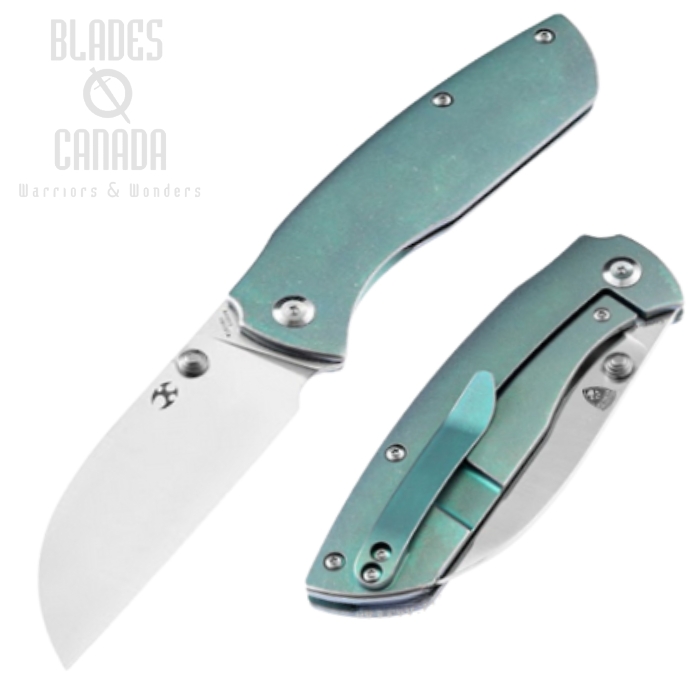 Kansept Convict Framelock Folding Knife, CPM S35VN Sheepsfoot, Titanium Green, K1023B3