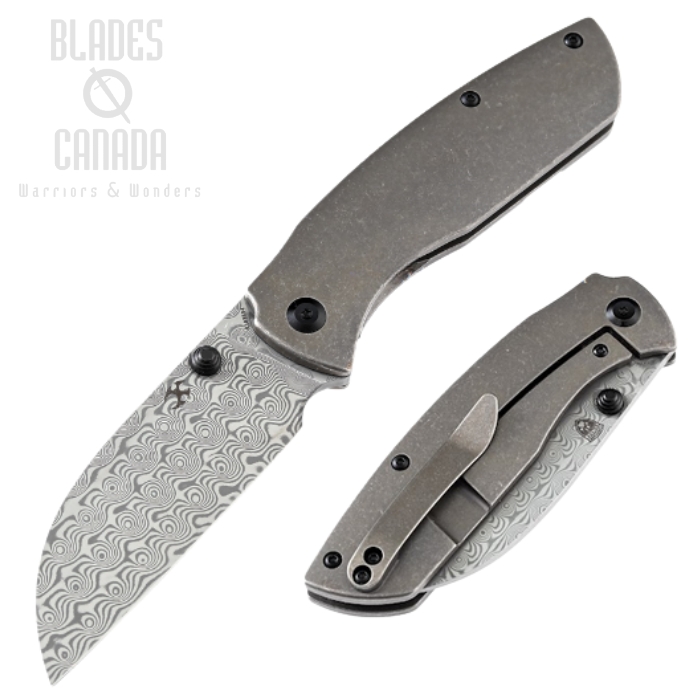 Kansept Convict Framelock Folding Knife, Damascus, Bronze Titanium, K1023B4