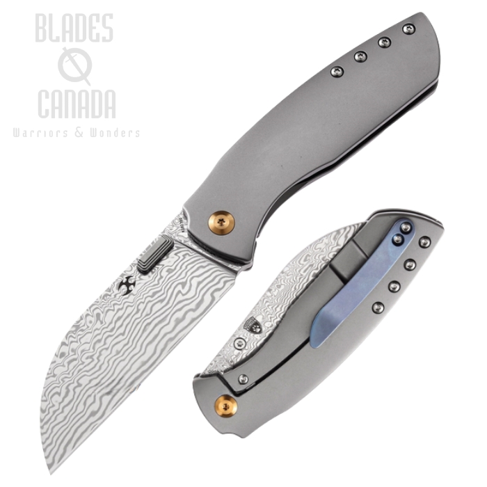 Kansept Convict Framelock Folding Knife, Damascus Blade, Titanium Grey, K1023D1 Kansept Convict Framelock Folding Knife, Damascus Blade, Titanium Grey, K1023D1