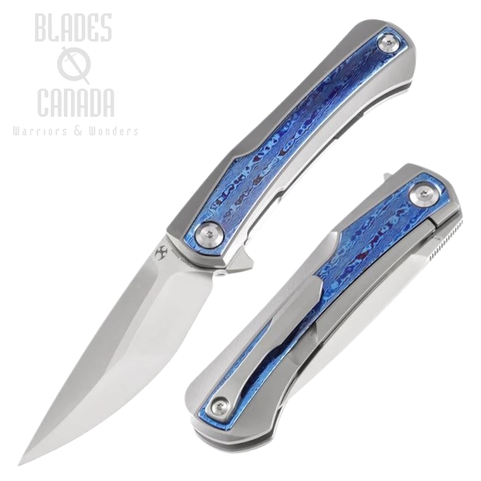 Kansept Kratos Flipper Framelock Knife, CPM S35VN, TitaniumBlue/Timascus, K1024A3