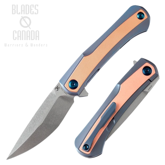Kansept Kratos Flipper Framelock Knife, CPM S35VN SW, Titanium/Carbon Fiber Copper Inlay, K1024A6