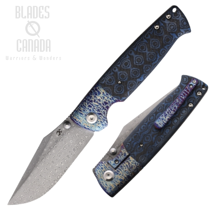 Kansept Shikari Framelock Folding Knife, Damascus, Titanium Lightning/Carbon Fiber, K1027A7 Kansept Shikari Framelock Folding Knife, Damascus, Titanium Lightning/Carbon Fiber, K1027A7