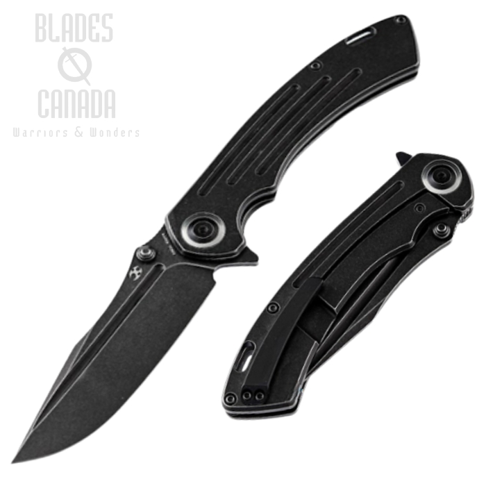 Kansept Pretatout Flipper Framelock Knife, CPM S35VN Black Clip Point, Titanium Black, K1032A1