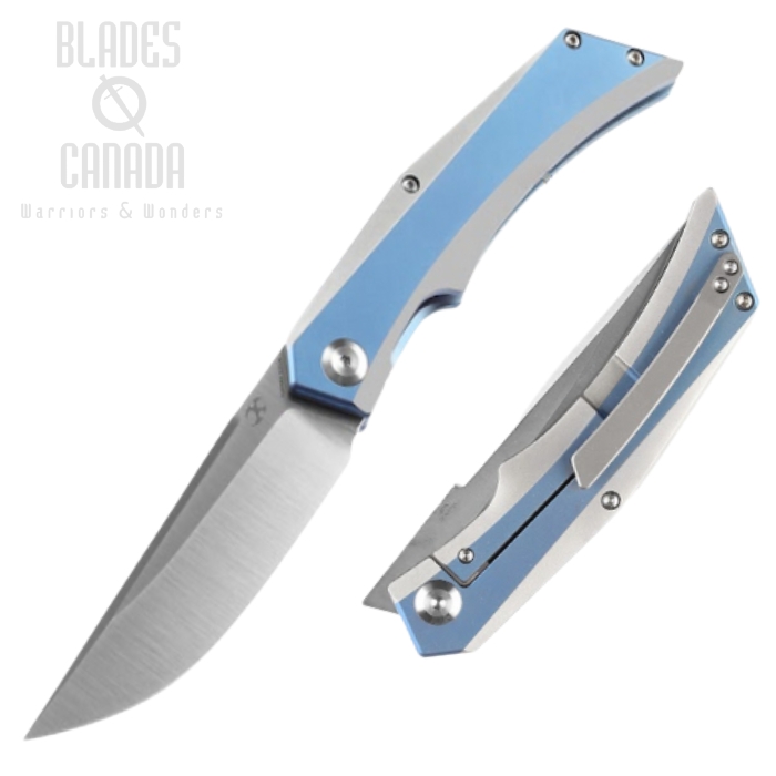 Kansept Naska Flipper Framelock Knife, CPM S35VN, Titanium Blue, K1035A3
