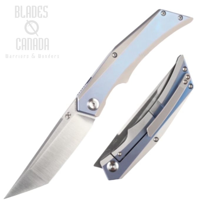 Kansept Naska Flipper Framelock Knife, CPM S35VN, Titanium Blue, K1035T3
