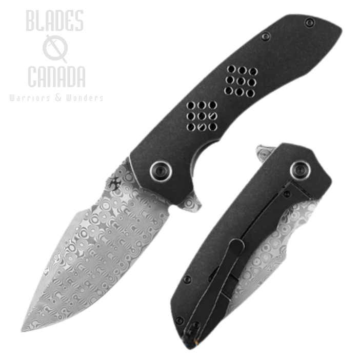 Kansept Entity Flipper Framelock Knife, Damascus, Titanium Black, K1036A3