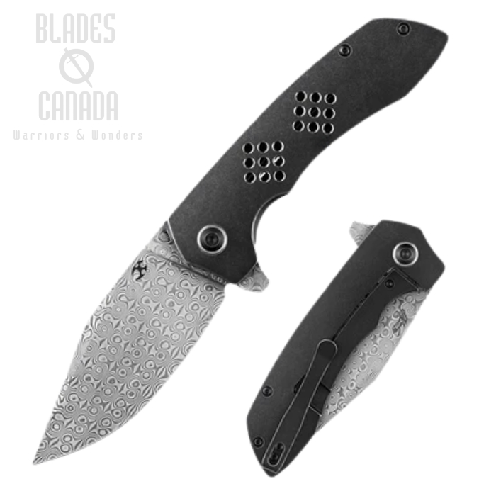 Kansept Entity Flipper Framelock Knife, Damascus, Titanium Black, K1036B3 Kansept Entity Flipper Framelock Knife, Damascus, Titanium Black, K1036B3