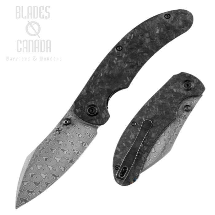 Kansept Nesstreet Folding Knife, Damascus, Shred Carbon Fiber, K1039D1