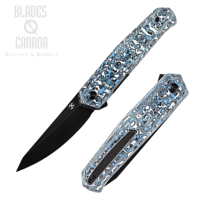 Kansept Integra Flipper Folding Knife, CPM S35VN Black, Carbon Fiber White/Blue, K1042B2 Kansept Integra Flipper Folding Knife, CPM S35VN Black, Carbon Fiber White/Blue, K1042B2