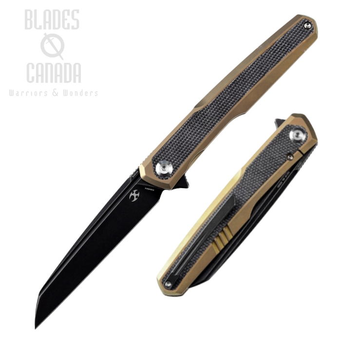 Kansept Arcus Flipper Framelock Knife, CPM S35N Black SW, Titanium Gold Ano/Micarta Black, K1046A4 Kansept Arcus Flipper Framelock Knife, CPM S35N Black SW, Titanium Gold Ano/Micarta Black, K1046A4