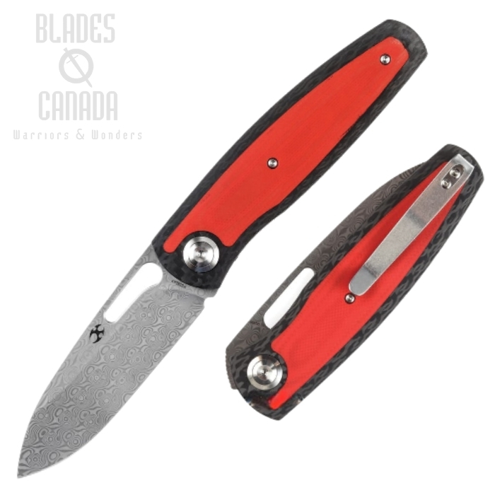 Kansept Mato Flipper Folding Knife, Damascus, Carbon Fiber/G10 Red, K1050A7 Kansept Mato Flipper Folding Knife, Damascus, Carbon Fiber/G10 Red, K1050A7