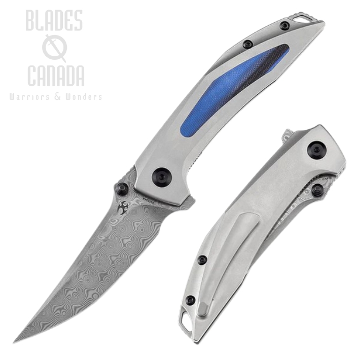 Kansept Baku Flipper Folding Knife, Damascus Blade, Titanium w/G10 Inlay, K1056A4