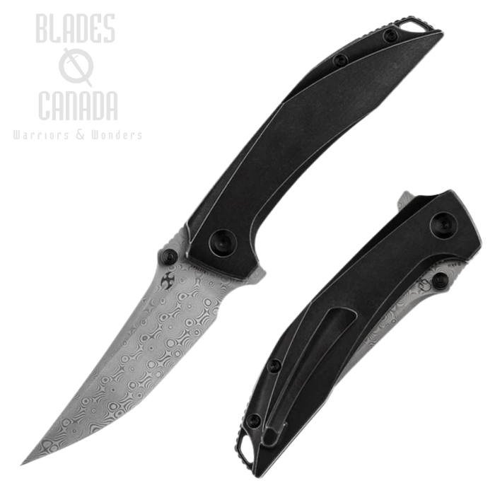 Kansept Baku Flipper Folding Knife, Damascus Blade, SW Titanium Handle, K1056A5