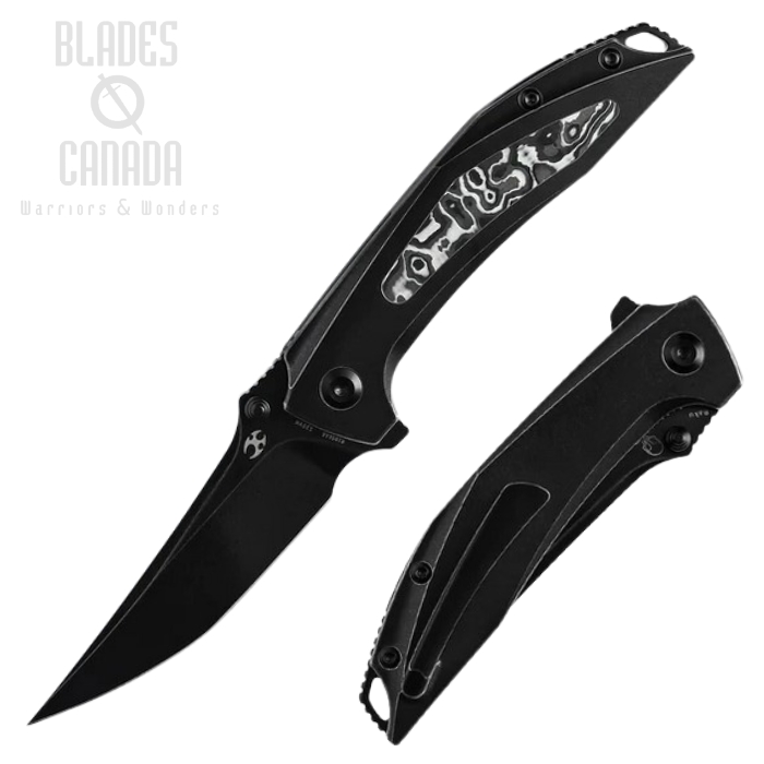 Kansept Baku Flipper Folding Knife, CMP-S35VN Steel, Titanium w/White CF Inlay, K1056A6