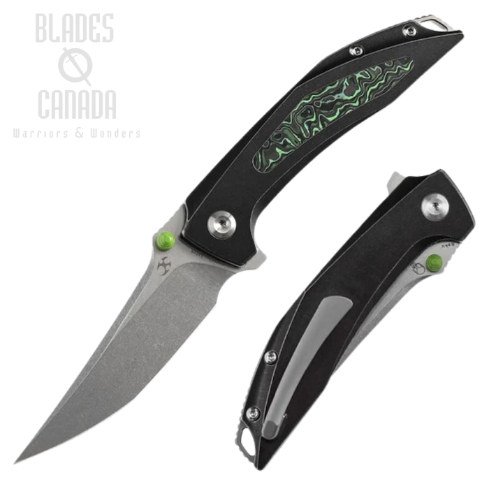 Kansept Baku Flipper Folding Knife, CPM-S35VN Steel, Titanium w/Green CF Inlay, K1056A7