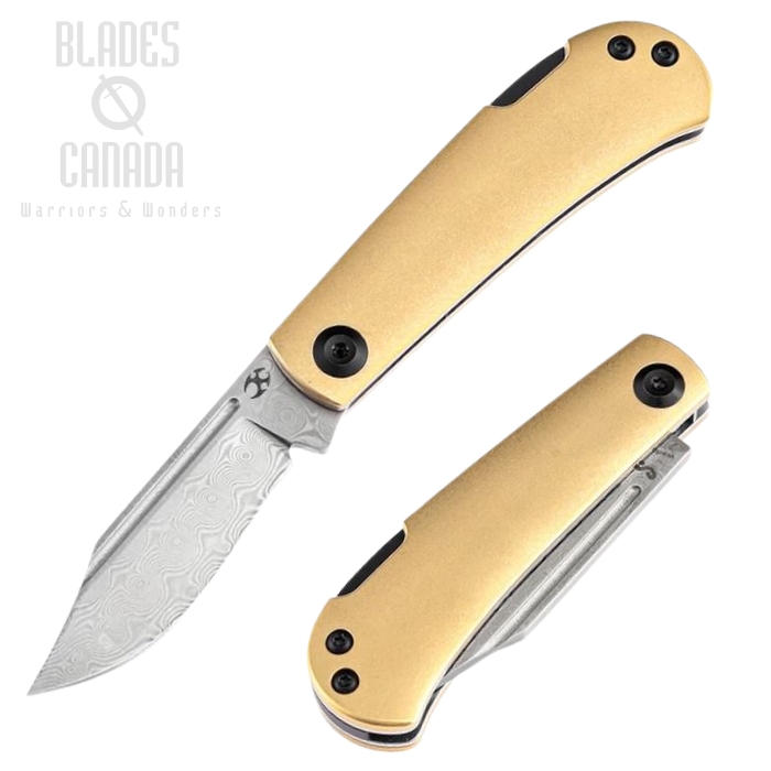 Kansept Wedge Lockback Folding Knife, Damascus Blade, Brass Handle, K2026BB1 Kansept Wedge Lockback Folding Knife, Damascus Blade, Brass Handle, K2026BB1