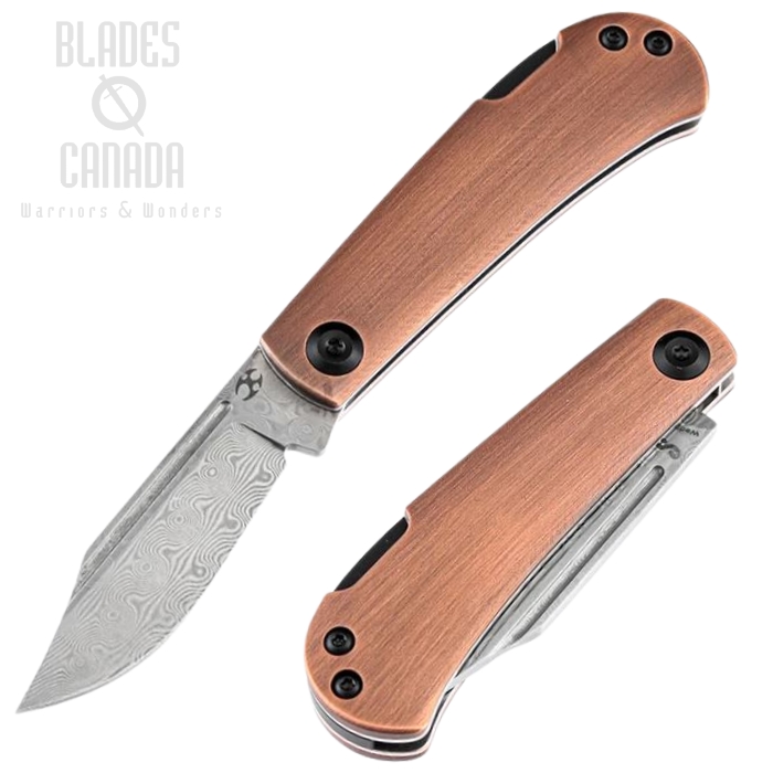 Kansept Wedge Lockback Folding Knife, Damascus Blade, Red Copper, K2026BC1 Kansept Wedge Lockback Folding Knife, Damascus Blade, Red Copper, K2026BC1