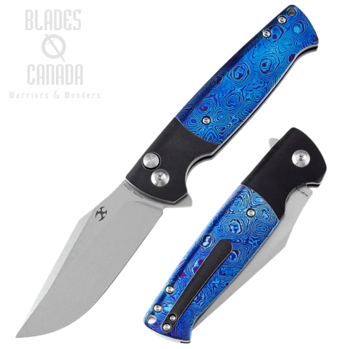Kansept Shikari SBL Button Lock Flipper Folding Knife, CPM-S35VN, Titanium w/Timascus, K2027M1