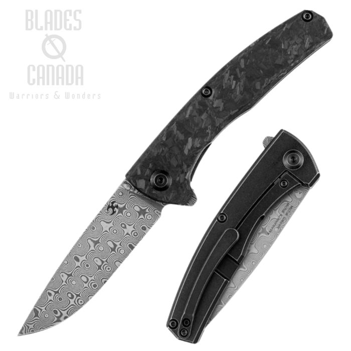 Kansept AGI Framelock Flipper Folding Knife, Damascus, Carbon Fiber, K2037A2