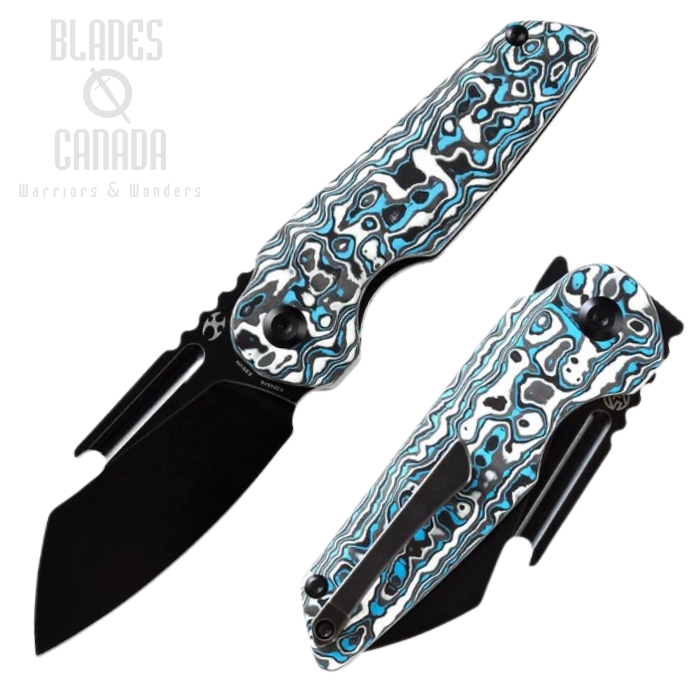Kansept Rafe Flipper Folding Knife, CPM-S35VN Black, Carbon Fiber Blue/White, K2048A6