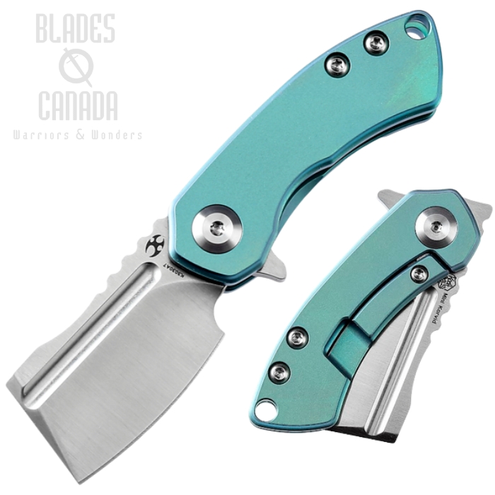 Kansept Mini Korvid Flipper Framelock Knife, CPM S35VN, Titanium Green, K3030A7