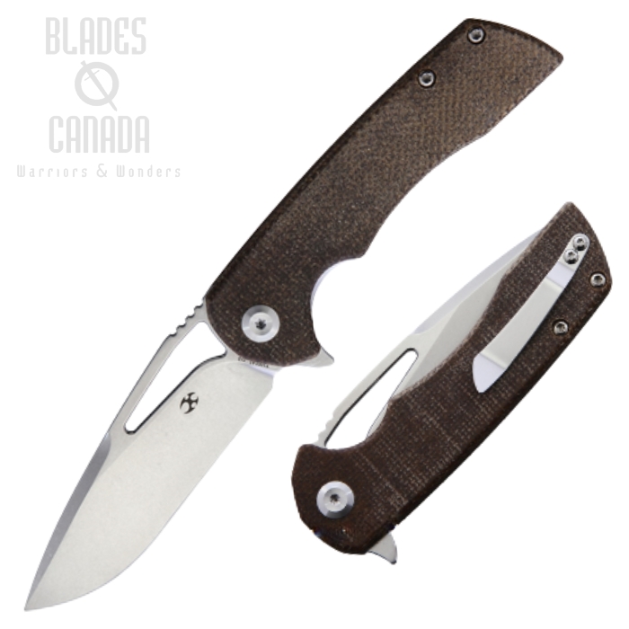 Kansept Kryo Flipper Folding Knife, D2 Steel, Micarta Brown, T1001A1