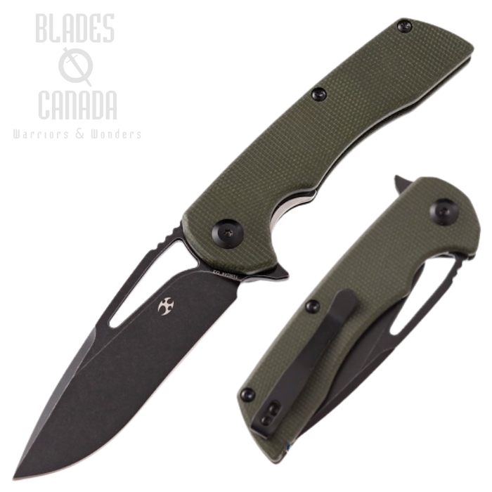 Kansept Kryo Flipper Framelock Knife, D2 Steel, Micarta OD Green, T1001A4