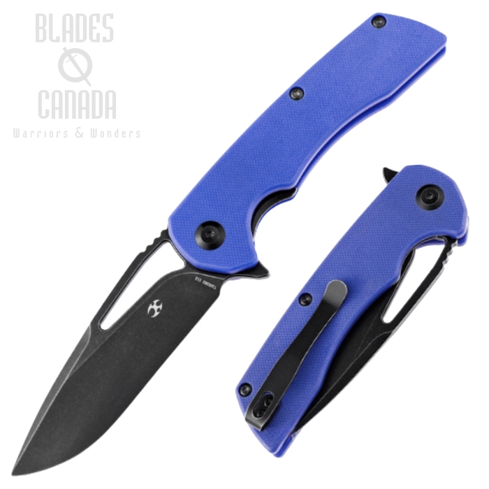 Kansept Kryo Flipper Folding Knife, D2 Black, G10 Blue, T1001B2