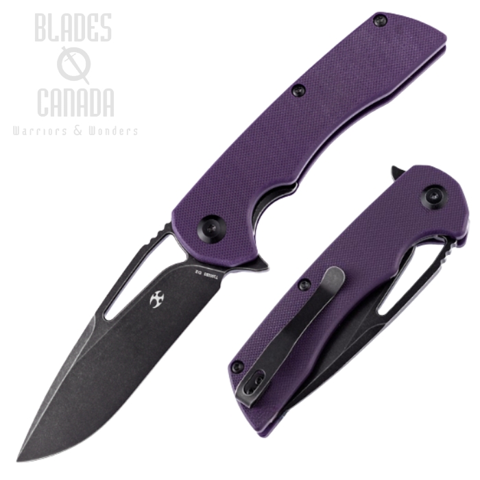 Kansept Kryo Flipper Folding Knife, D2 Black, G10 Purple, T1001B3