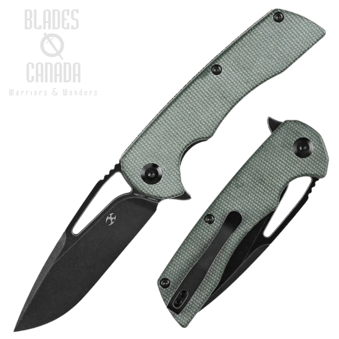Kansept Kryo Flipper Folding Knife, 1C2C28N Black, Micarta Green, T1001M2