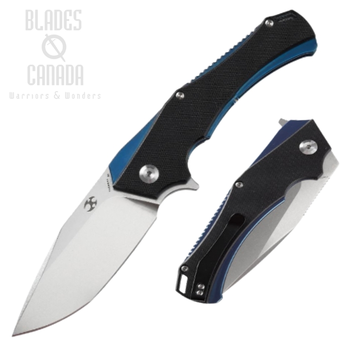 Kansept Hellx Flipper Folding Knife, D2 Steel, Stainless Blue/G10 Black, T1008A1