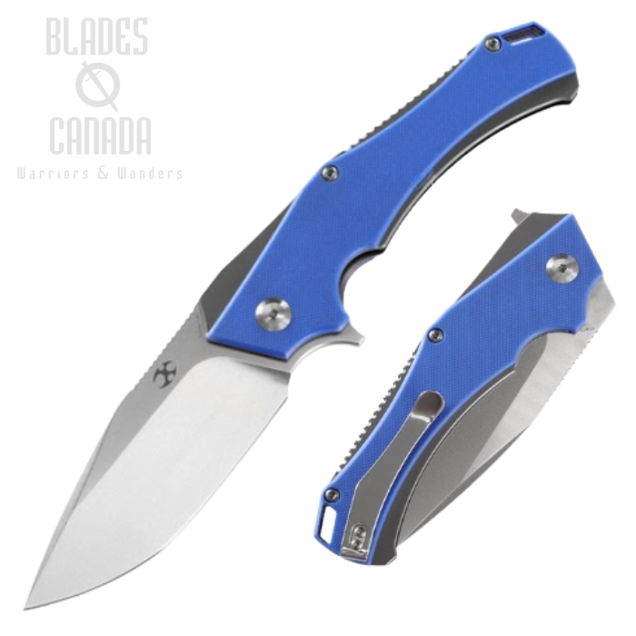 Kansept Hellx Flipper Folding Knife, D2 Steel, Stainless Grey/G10 Blue, T1008A3