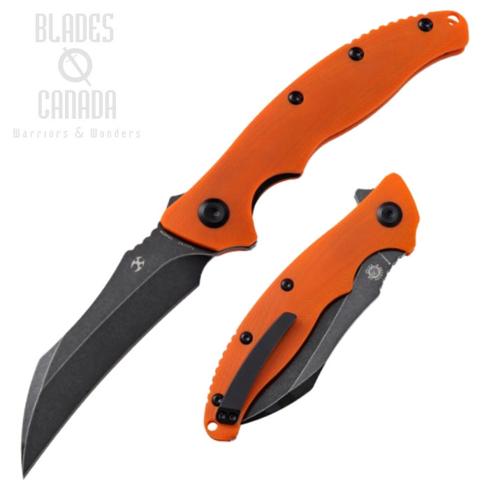 Kansept Copperhead Flipper Folding Knife, Tumbled Black 154CM, G10 Orange, T1017A2