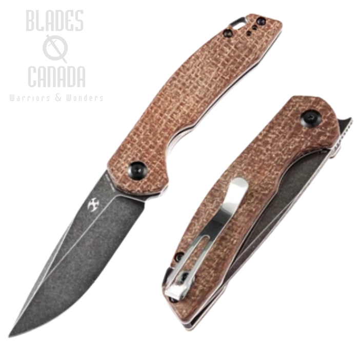 Kansept Mini Accipiter Flipper Folding Knife, 154CM, Micarta Brown, T2007A3