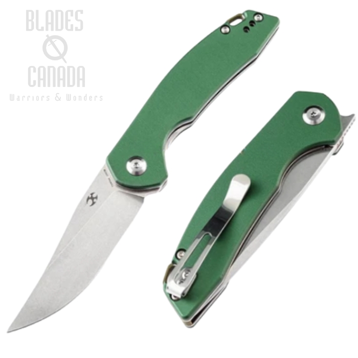 Kansept Mini Accipiter Flipper Folding Knife, 154CM, Aluminum Green, T2007A4