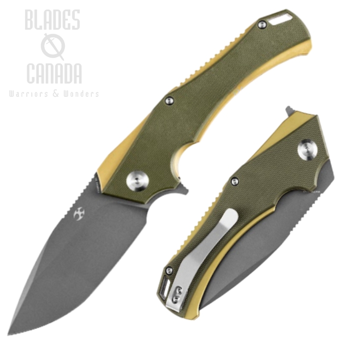 Kansept Mini Hellx Flipper Folding Knife, D2 Gray, G10 Olive Green, T2008A2 Kansept Mini Hellx Flipper Folding Knife, D2 Gray, G10 Olive Green, T2008A2