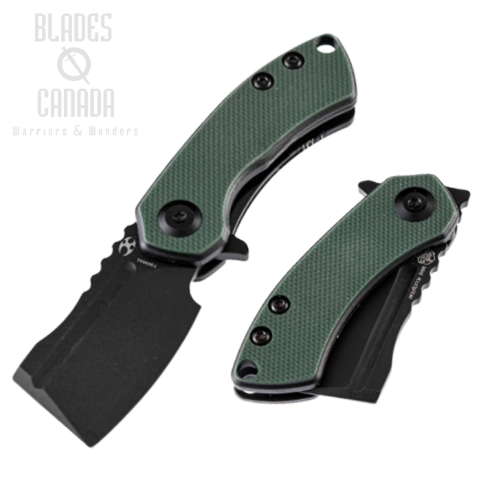 Kansept Mini Korvid Flipper Folding Knife, 154CM Black, G10 Green/Black, T3030A1