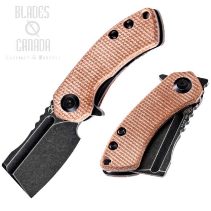 Kansept Mini Korvid Flipper Folding Knife, 154CM Black SW, Micarta Brown, T3030A5