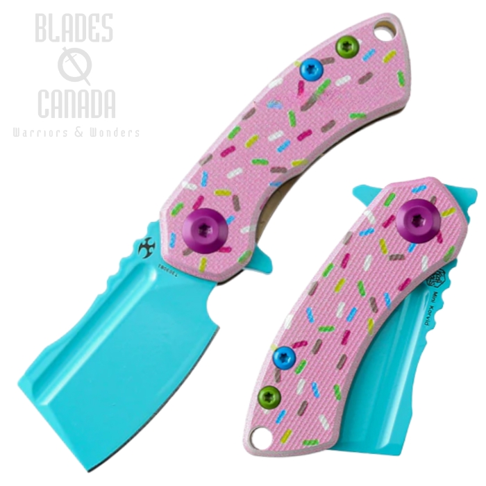 Kansept Mini Korvid Flipper Folding Knife, 154CM Blue, G10 Dessert Donut Pink, T3030B1