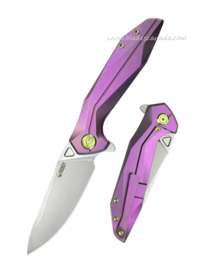 Kubey Nova Flipper Framelock Knife, 14C28N, Titanium Purple, KB235D