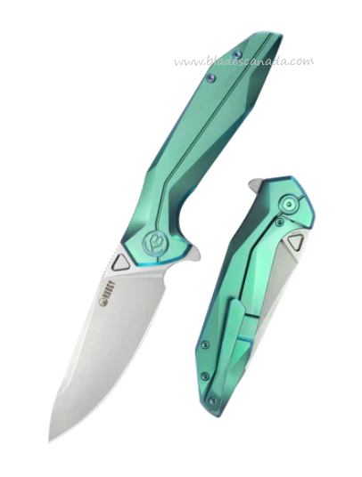 Kubey Nova Flipper Framelock Knife, 14C28N, Titanium Green, KB235H