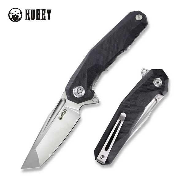 Kubey Carve Flipper Folding Knife, D2 Tanto, G10 Black, KB237A