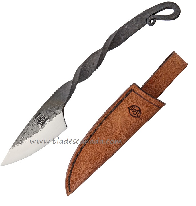 Citadel Twisted Small Fixed Knife, DBH7 Steel, Leather Sheath, KC4206 - Click Image to Close