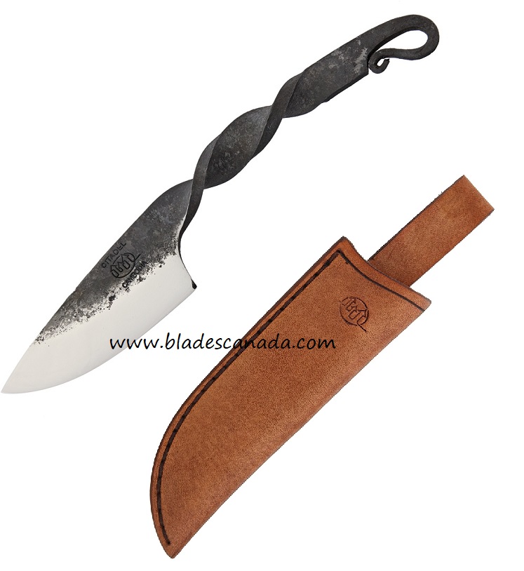 Citadel Twisted Big Fixed Blade Knife, DNH7 Steel, Leather Sheath, KC4207